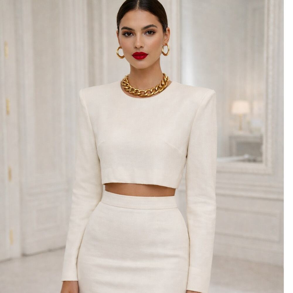 NEW AGGI by HALEWSKI Selected Cropped Top Sz. Small Zoey Ecru White Minimalistic